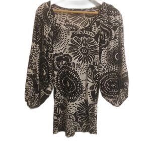 Karen Kane Black White Floral Scoop Neck Balloon Sleeve Blouse Womens Medium